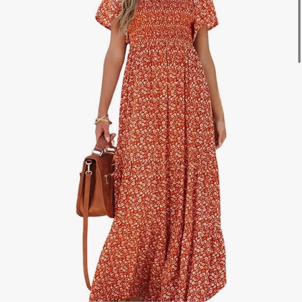 Chic Floral Orange Maxi Dress